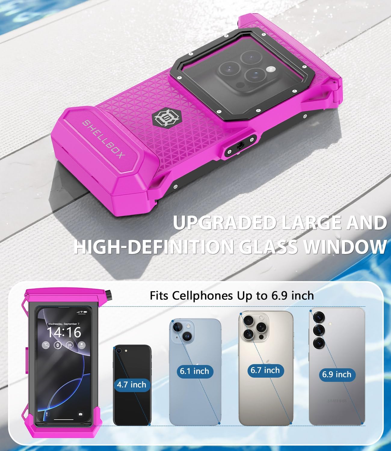Underwater Phone Case for Snorkeling - Waterproof Touchscreen Diving Housing, Universal Underwater Phone Case for iPhone 16/15/14/13 Pro Max Samsung Galaxy S26/S25/S24 Ultra Up to 6.9'' (Hot Pink)