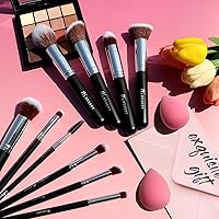 Vista 8 de BEAKEY Juego de brochas de maquillaje, base profesional, corrector de sombra de ojos, aplicador bronceador en polvo, 2 esponjas de licuadora