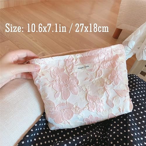 Miniatura 3 de STARDW Bolsas de cosméticos de flores para mujeres y niñas, bolsa de maquillaje de viaje, bolsa de maquillaje de lona de gran capacidad, bolsa