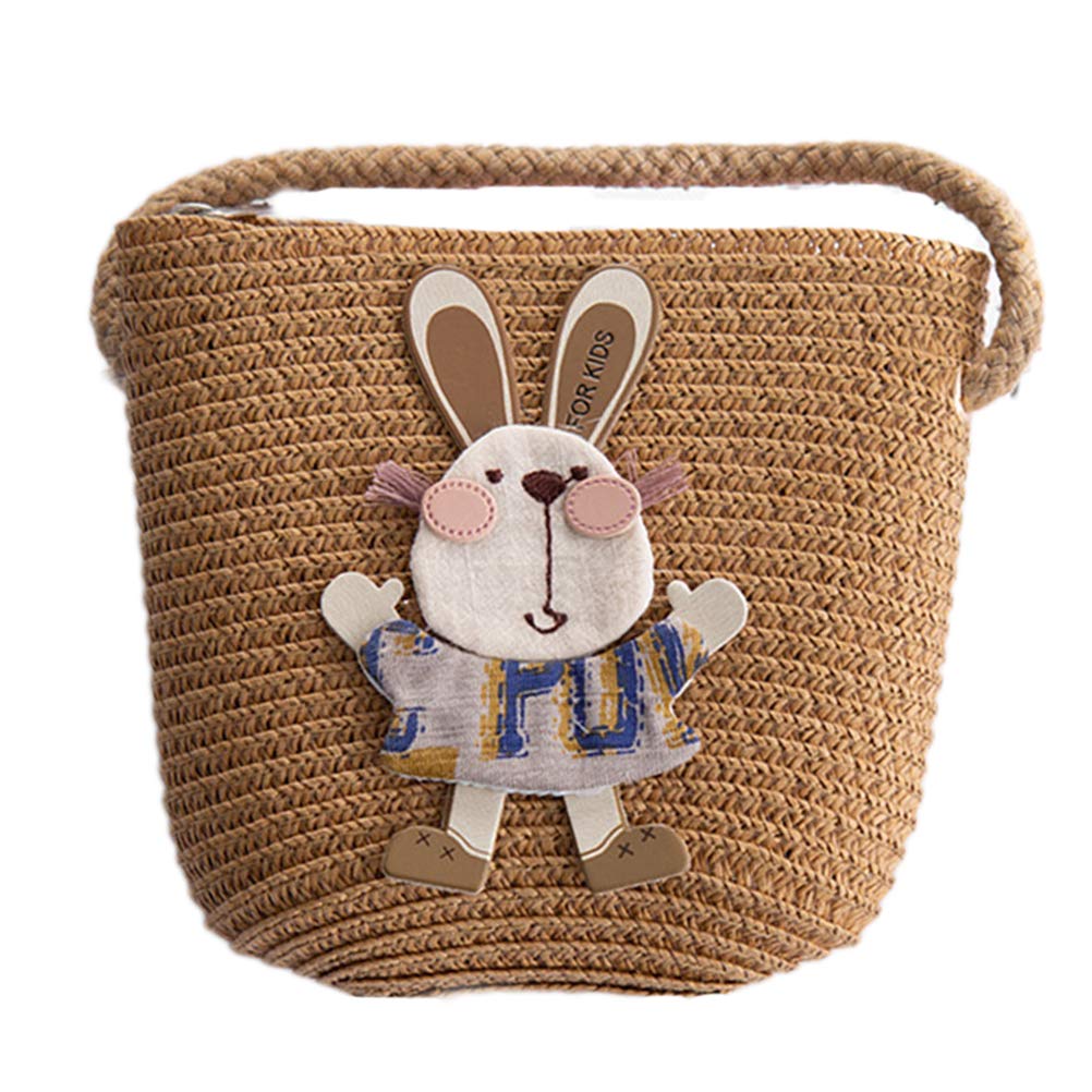 ariarly Kids Summer Cartoon Rabbit Straw Messenger Bags Mini Beach Bag Children Kid Croosbody Shoulder Bag khaki