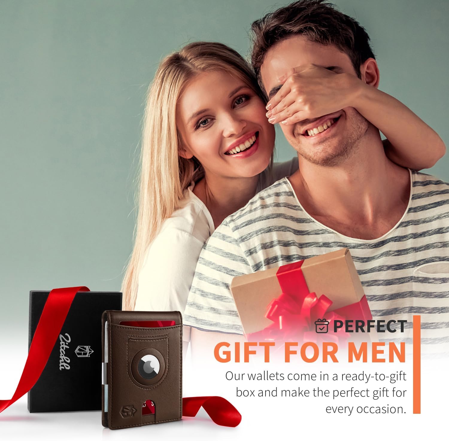 Zitahli Men's Wallets Airtag Holder Slim Rfid Leather with Gift Box - Image 7