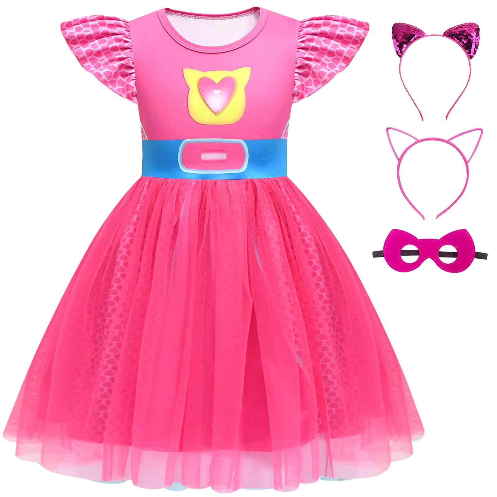 CheerfulChic Tulle Mesh dress up Dresses Costume With Headbands Mask Suitable Birthday Halloween Christmas For Kids