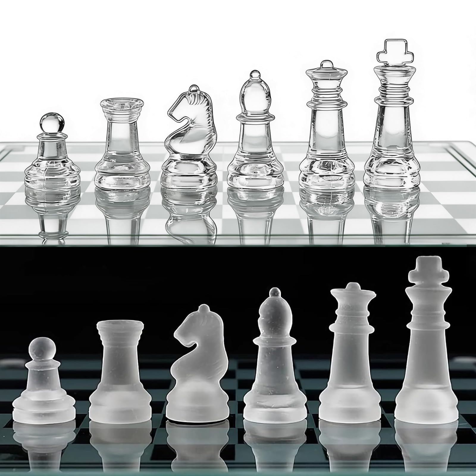 Gioco degli scacchi in vetro smerigliato, vetro cristallo, 25 × 25 cm, scacchi da viaggio portatili, gioco di scacchi di alta qualità per tutte le età, per gli amanti degli scacchi e la decorazione