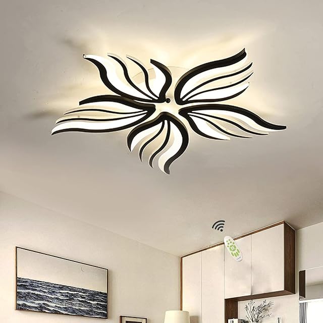 LED Ceiling Light Dimmable Living Room Lamp with Remote Control Bedroom Ceiling Lamp Modern Ceiling Lighting Black Creative Design Bedroom Lamp Dimming Color Changing Ceiling Light 5 heads 48W