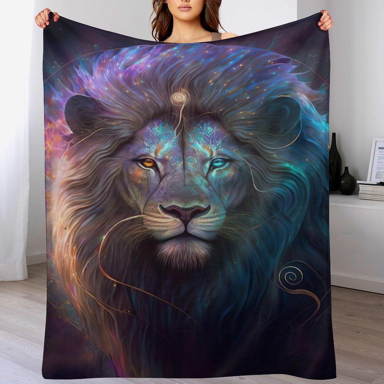 Couverture polaire lion plaid en peluche chaude légère douce 100x130cm lit canapé