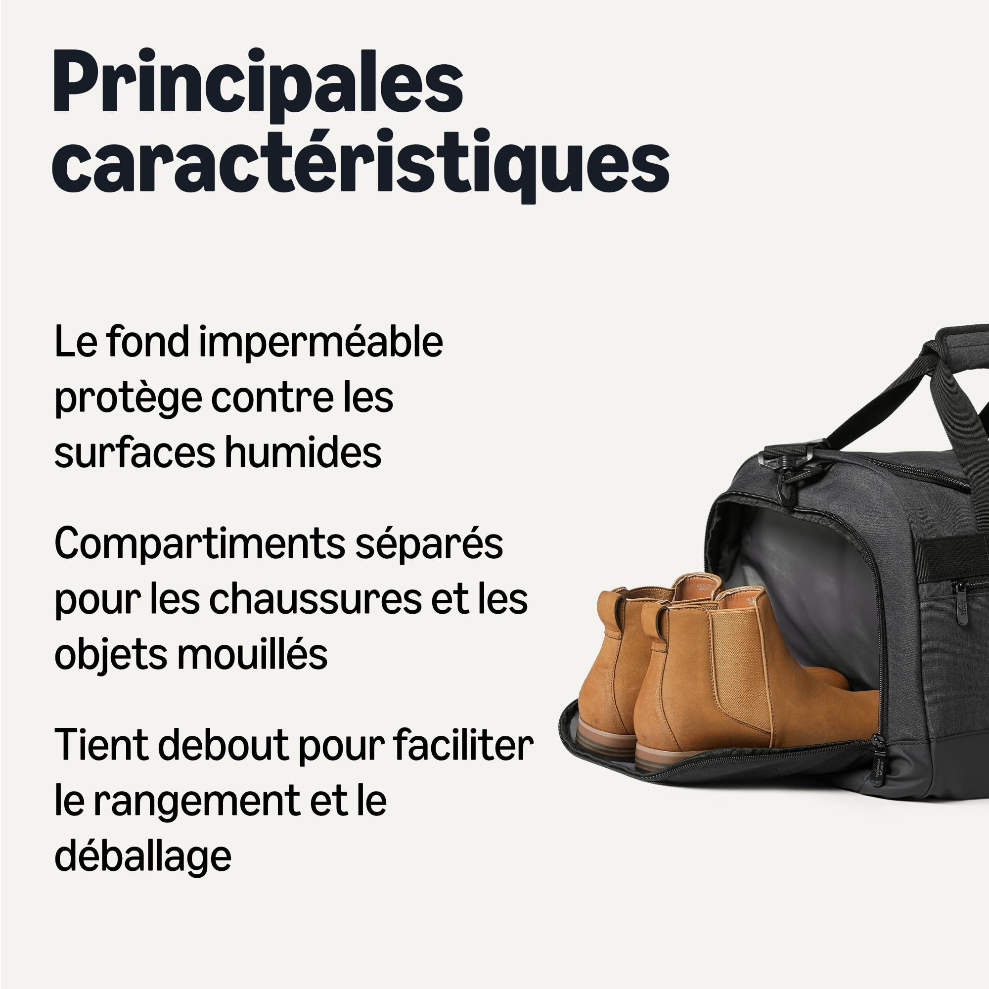 Amazon Essentials Sac de voyage léger avec poche pour vêtements mouillés et compartiment à chaussures, 50.8 cm, Noir