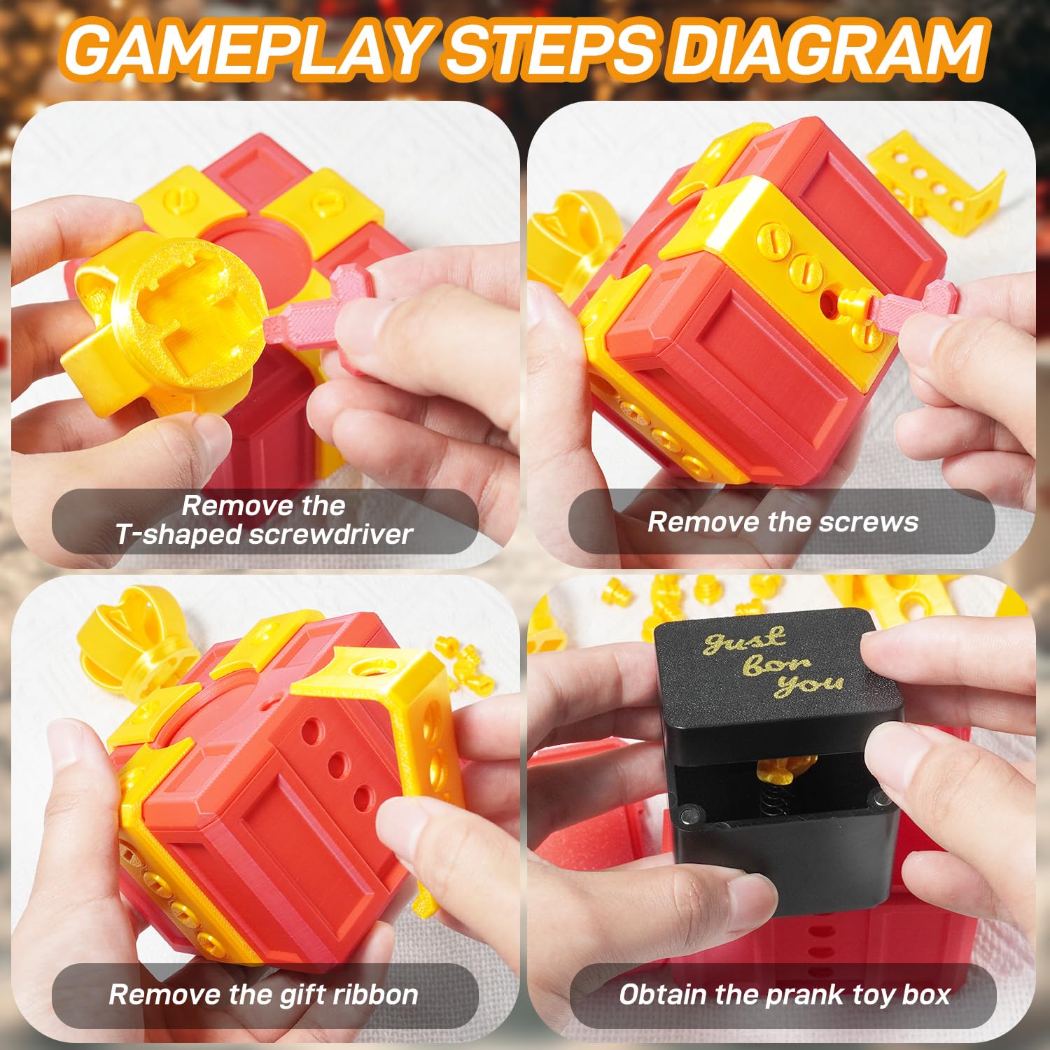 The Annoying Present, Annoying Gift Box with Screws, Take Apart Box to Get Gift, Funny Prank Gag Gift for Christmas (Red)