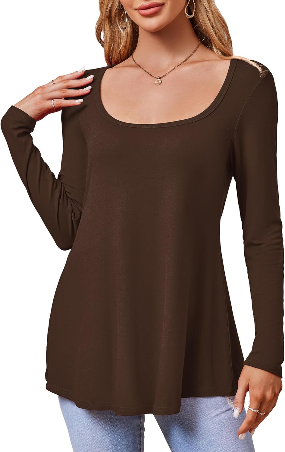 Beluring Womens Scoop Neck Tunic Tops Long Sleeve Loose Fit Shirts to Wear with Leggings - Image 4