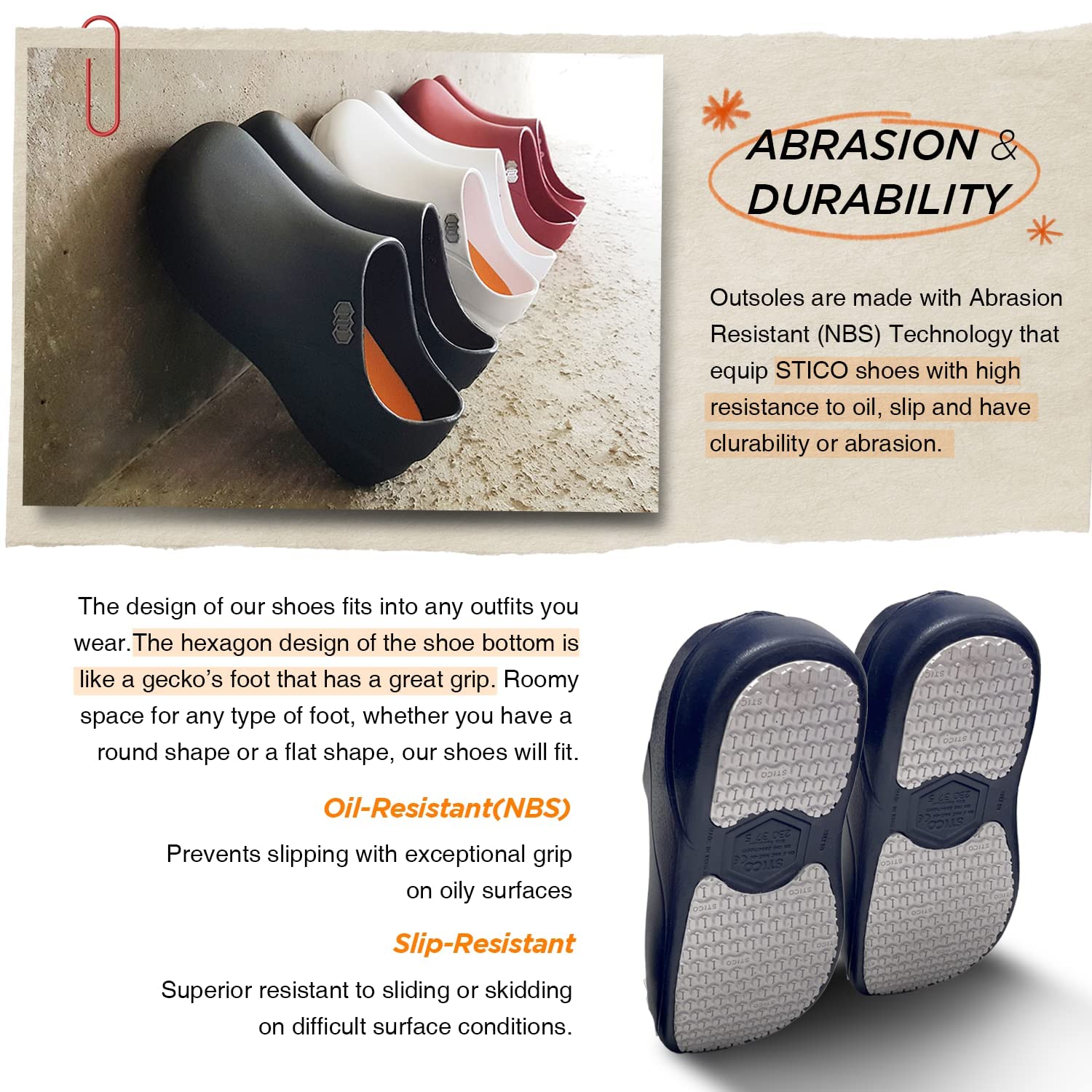 Stico NEC-06 Slip Resistant Clogs Chef Professional Work Shoes for Restaurant Hospital Nursing Garden Dark Navy