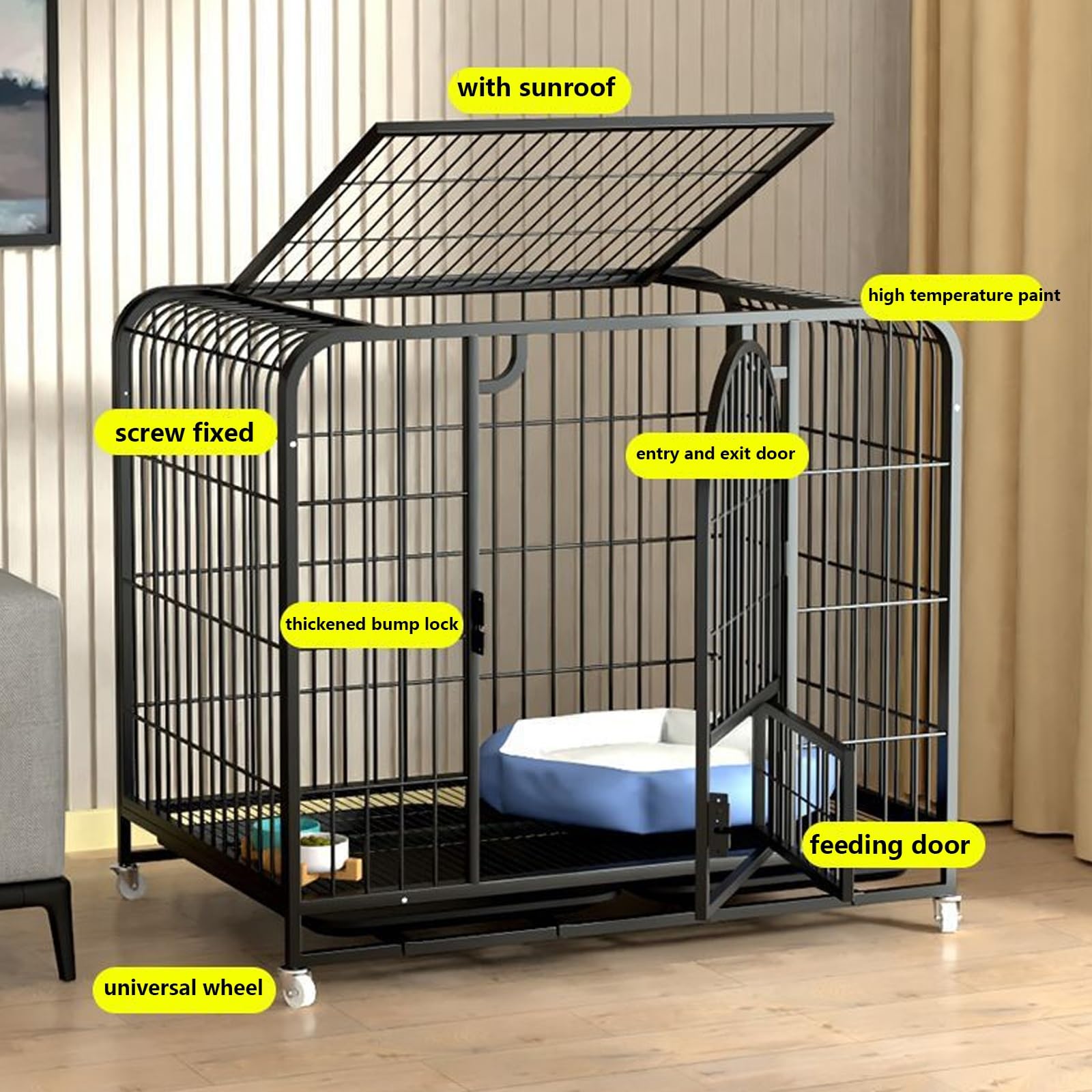Klatka Dla Psa Dla Małych, Średnich I Dużych Psów O Wadze Do 30 Kg Heavy Duty Dog Kennel Pet Kojec Wewnątrz Na Zewnątrz Z Blokadą Drzwi, Wyjmowaną Tacą I 4 Kółkami (Color : Yellow)