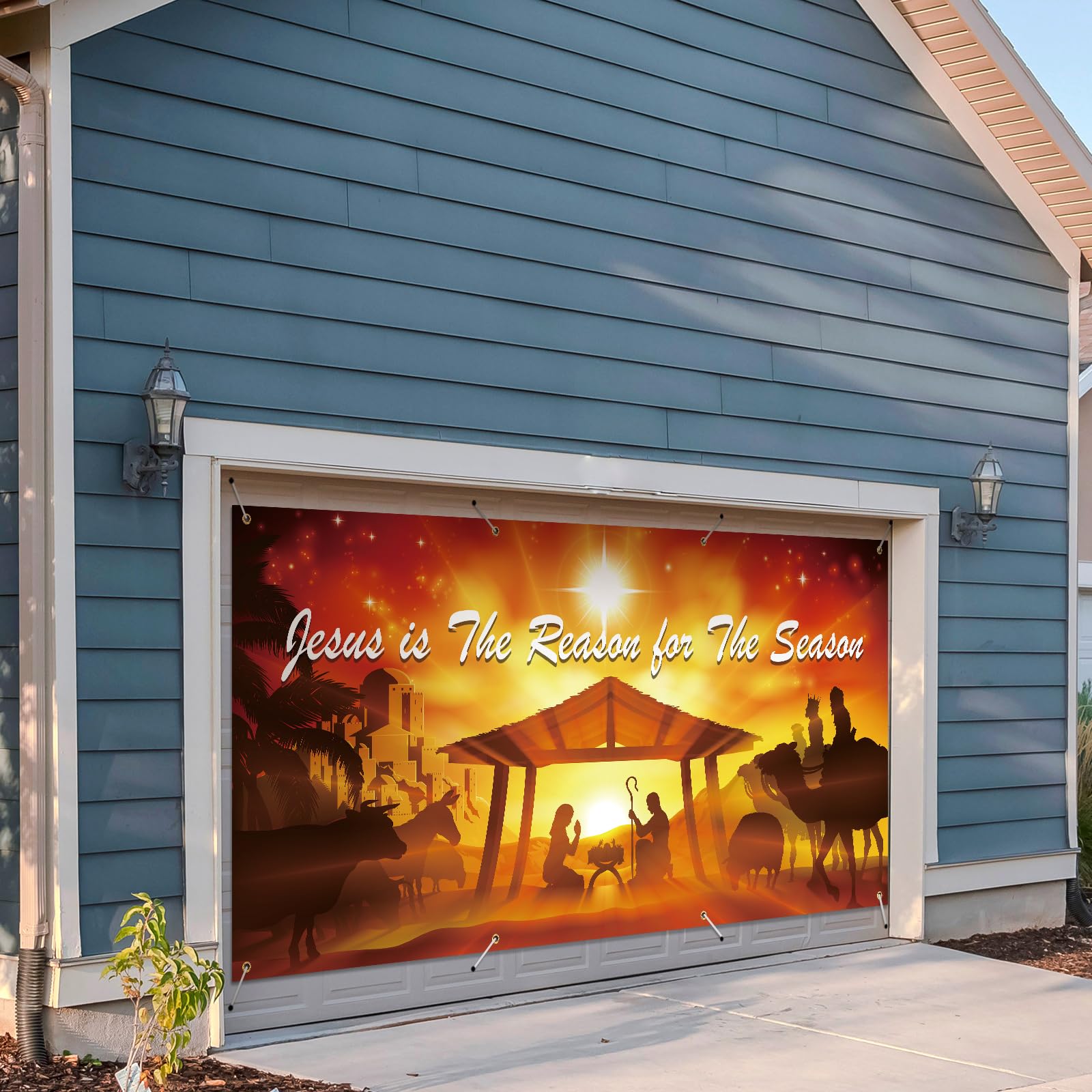 Weihnachtskrippen Garagentor Banner – 244x488 Cm, Polyester, Für Outdoor-Weihnachtsdekoration