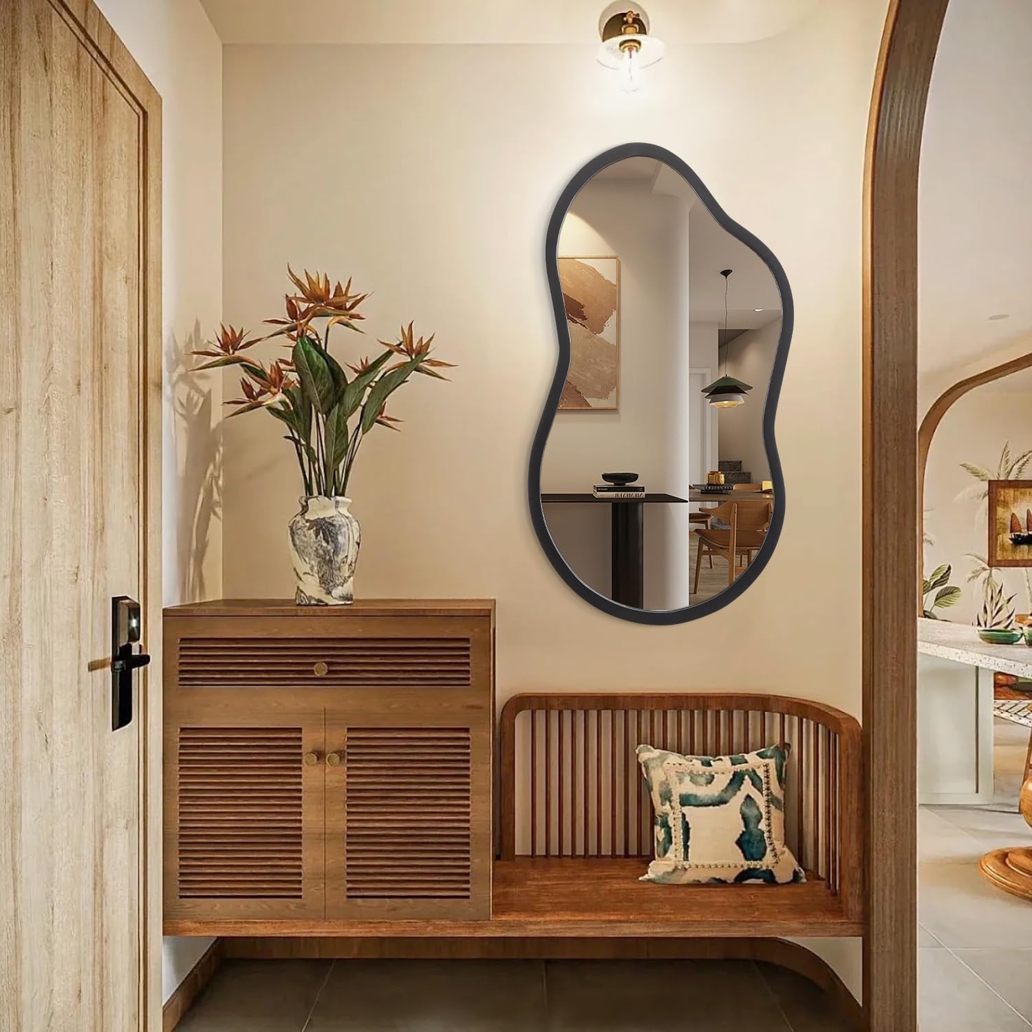 AAZZKANG Large Irregular Wall Mirror 26"x16" Black Asymmetrical Mirrors Modern Wood Frame for Bathroom Bedroom Living Room Entryway