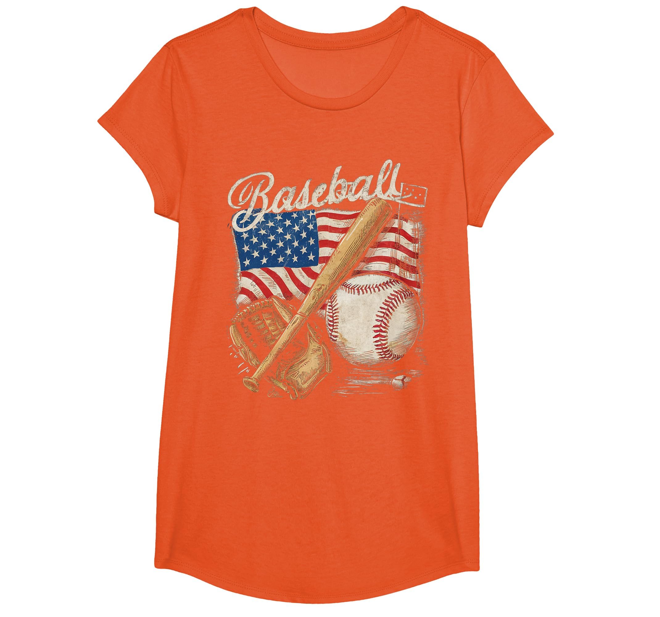 American Flag Baseball Player Bat Fan Catcher Pitcher USA T-Shirt