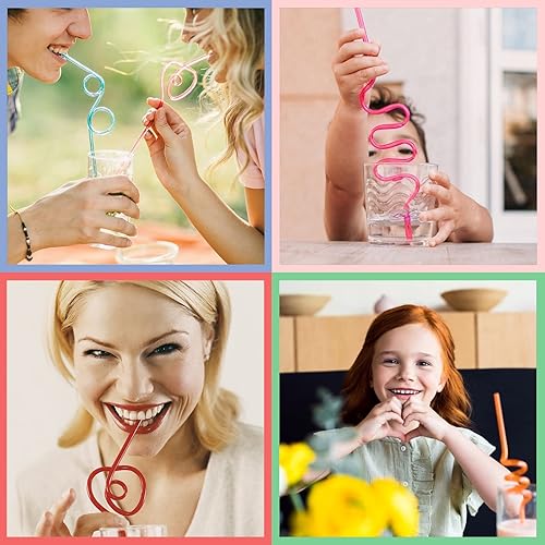 Miniatura 7 de 66 popotes locos, 11 diseños diferentes, pajitas de lazo coloridas, pajitas de plástico reutilizables de 10 pulgadas, pajitas tontas de colores