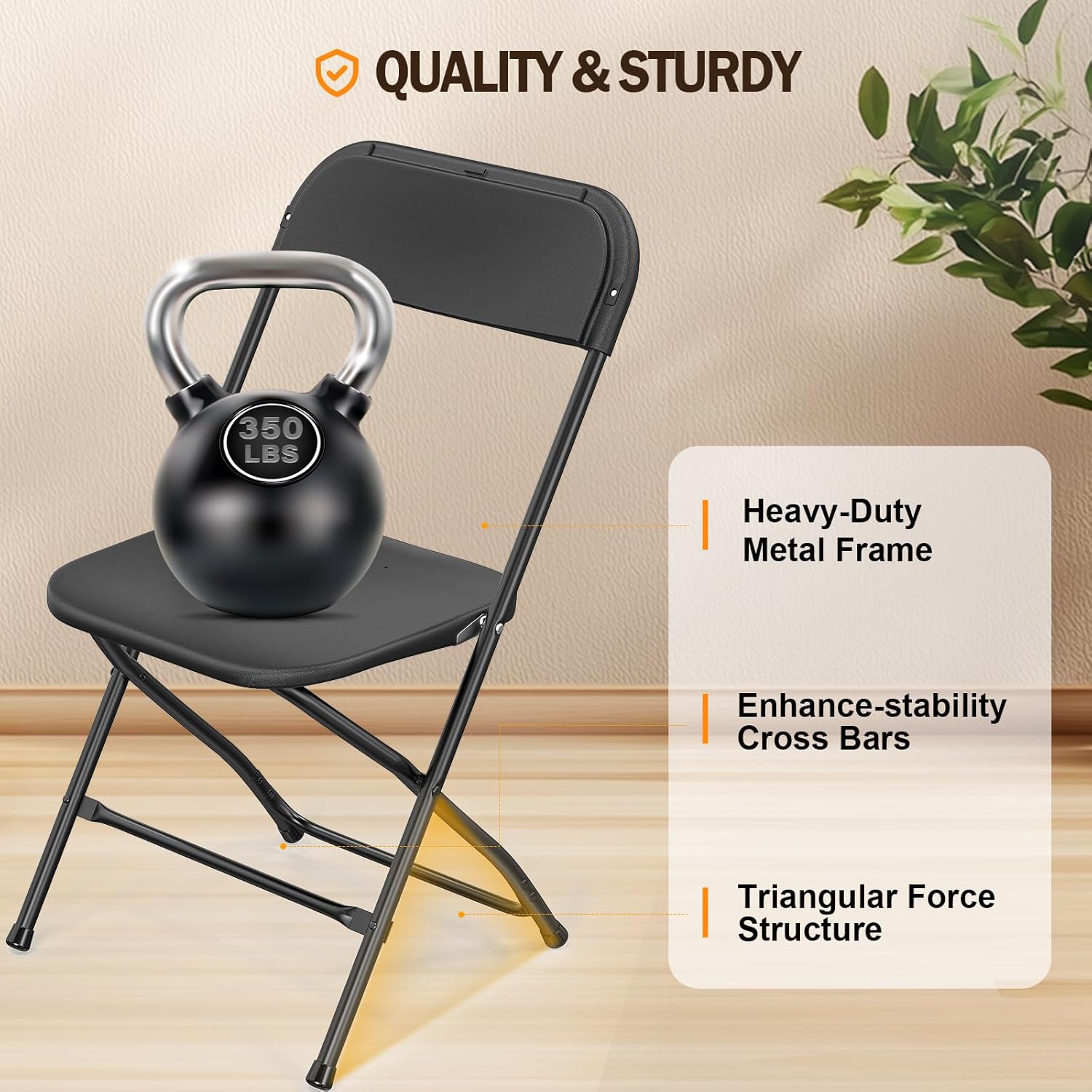 Bonnlo Folding Chairs Set of 12, Black Plastic Chair Sturdy Seat with Metal Frame, Perfect for Party, Event, Wedding, Birthday, Office, Outside Entertaining