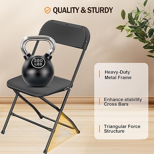Miniatura 8 de Bonnlo Juego de Sillas Plegables de 4, Silla de Plástico Negra con Asiento Resistente y Marco de Metal, Perfecta para Fiesta, Evento, Boda,