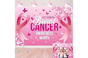 Breast Cancer Awareness Backdrop Pink Ribbon Banner Background, Photo Booth Backdrop.