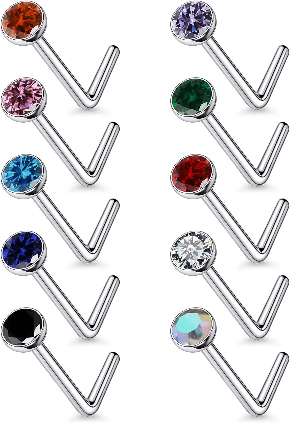 18G 20G 22G Astm F136 Titanium Nose Rings Studs Piercing Jewelry for Women Men Cubic Zirconia Nose Rings Nostril Piercing Jewelry Diamond Clear CZ 1.5mm 2mm 2.5mm 3mm 10PCS