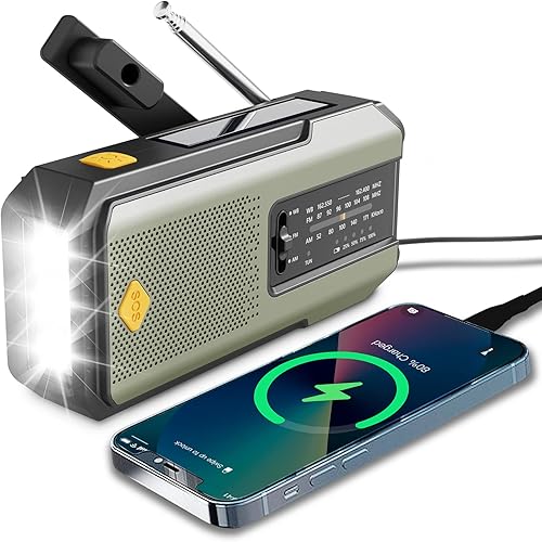 Radio de emergencia con manivela solar, radio solar, cargador de teléfono celular, batería de 2000 mAh, portátil AMFMNOAA, radio meteorológica SOS