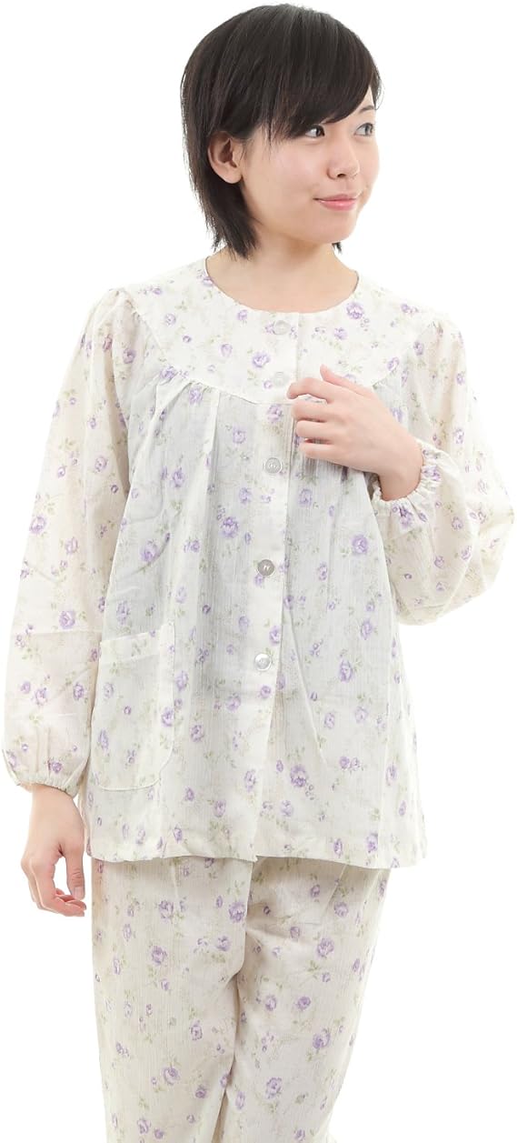 Amazon レディース パジャマ 薔薇柄 春 秋 ピンク ブルー パープル Mp Lp 楊柳プリント素材 綿100 ルームウェア ナイトウェア プチサイズ規格 日本製 Morikyu パジャマ ルームウェアセット 通販
