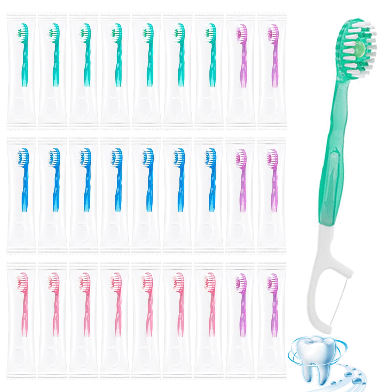 NYYQYYN 26Pack 5 in 1 Toothbrush & Floss,5 in 1 mini Toothbrush & Floss & Tongue Scraper & Toothpick Set,Disposable Toothbrushes with Toothpaste,