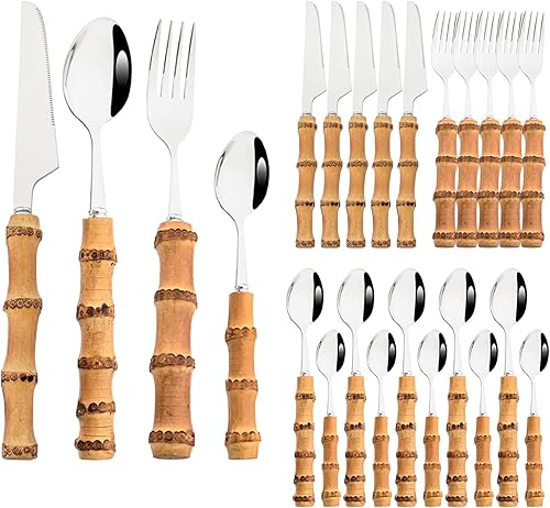 Miniatura 15 de 8 tenedores de cena, tenedor de mesa de acero inoxidable y bambú natural, esmalte de espejo reutilizable, elegante y exquisito tenedor de ensalada