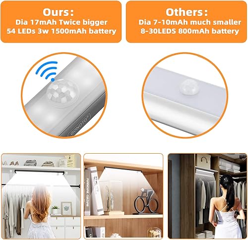 Miniatura 2 de Luz LED de armario recargable activada por movimiento (2024) 1500mAh 54 luces LED debajo del gabinete funciona con batería sensor de movimiento