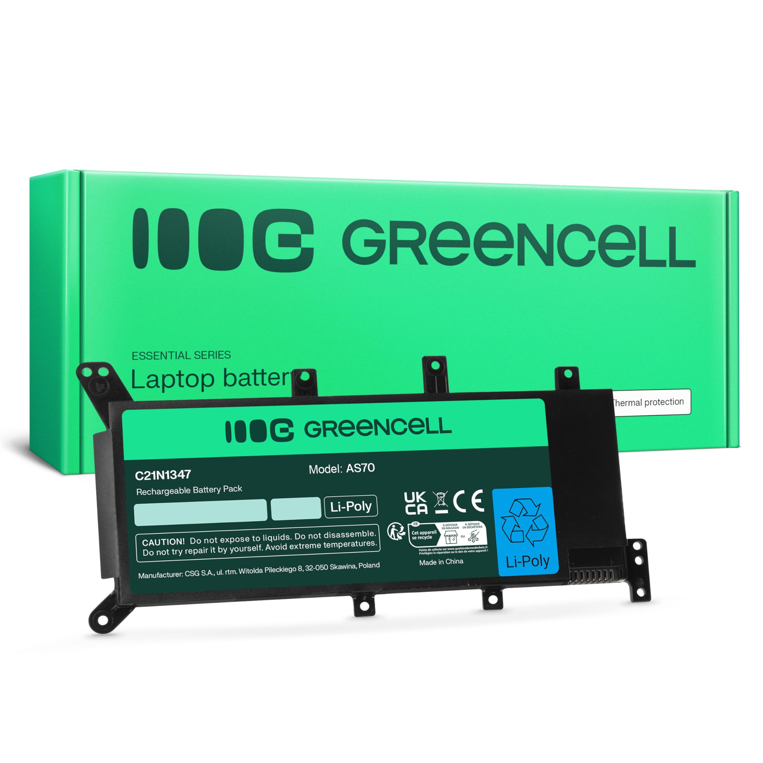 Green Cell Bateria C21N1347 do Asus A555 A555L F555 F555L F555LA F555LB F555LD F555LJ K555 K555L K555LD R556 R556DA R556DG R556L R556LA R556LD R556LJ X555 X555L X555LA X555LN X556 X556U (4000mAh 7.6V)