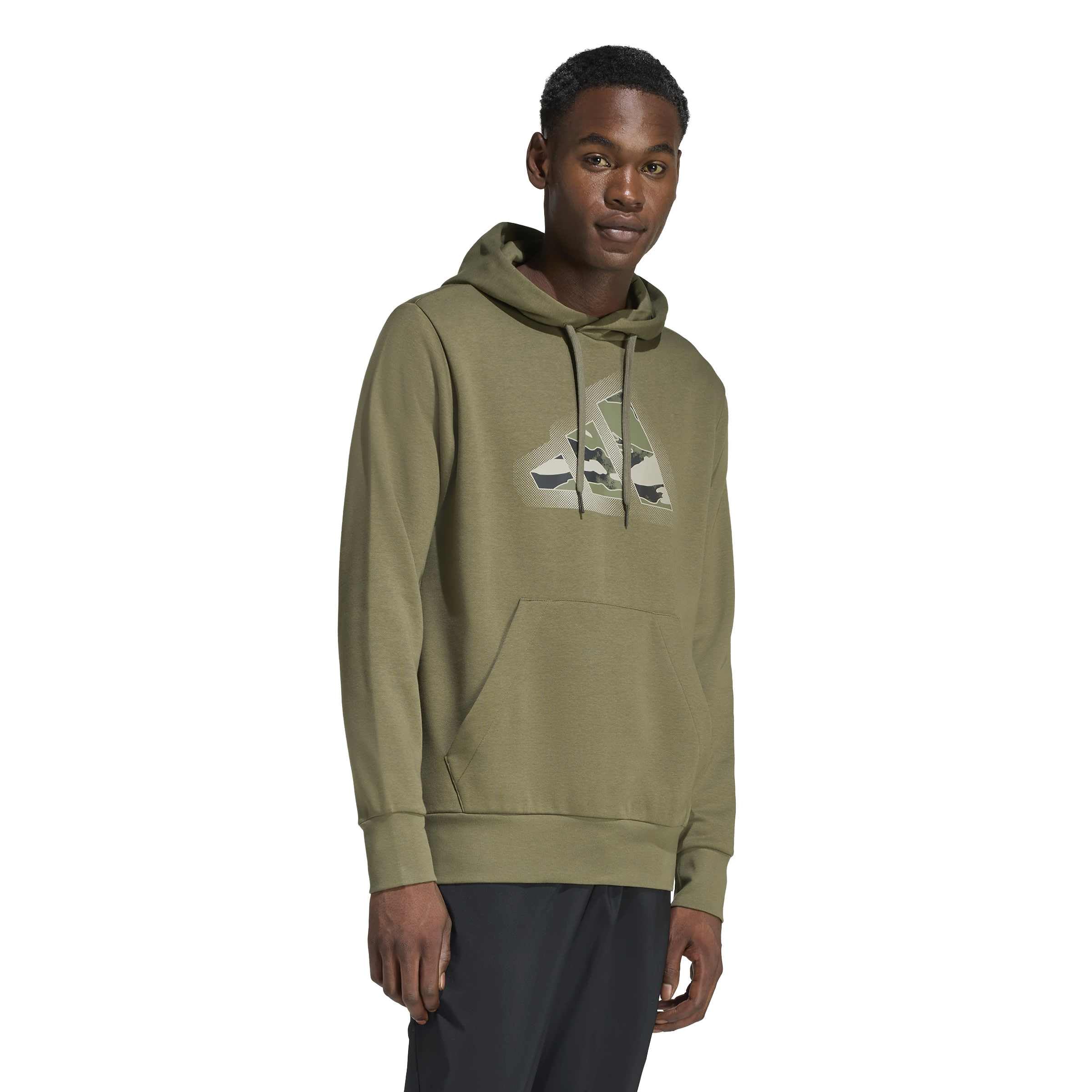 adidas Men's CAMO MODERN LOGO GRAPHIC HOODIE, olive strata, M