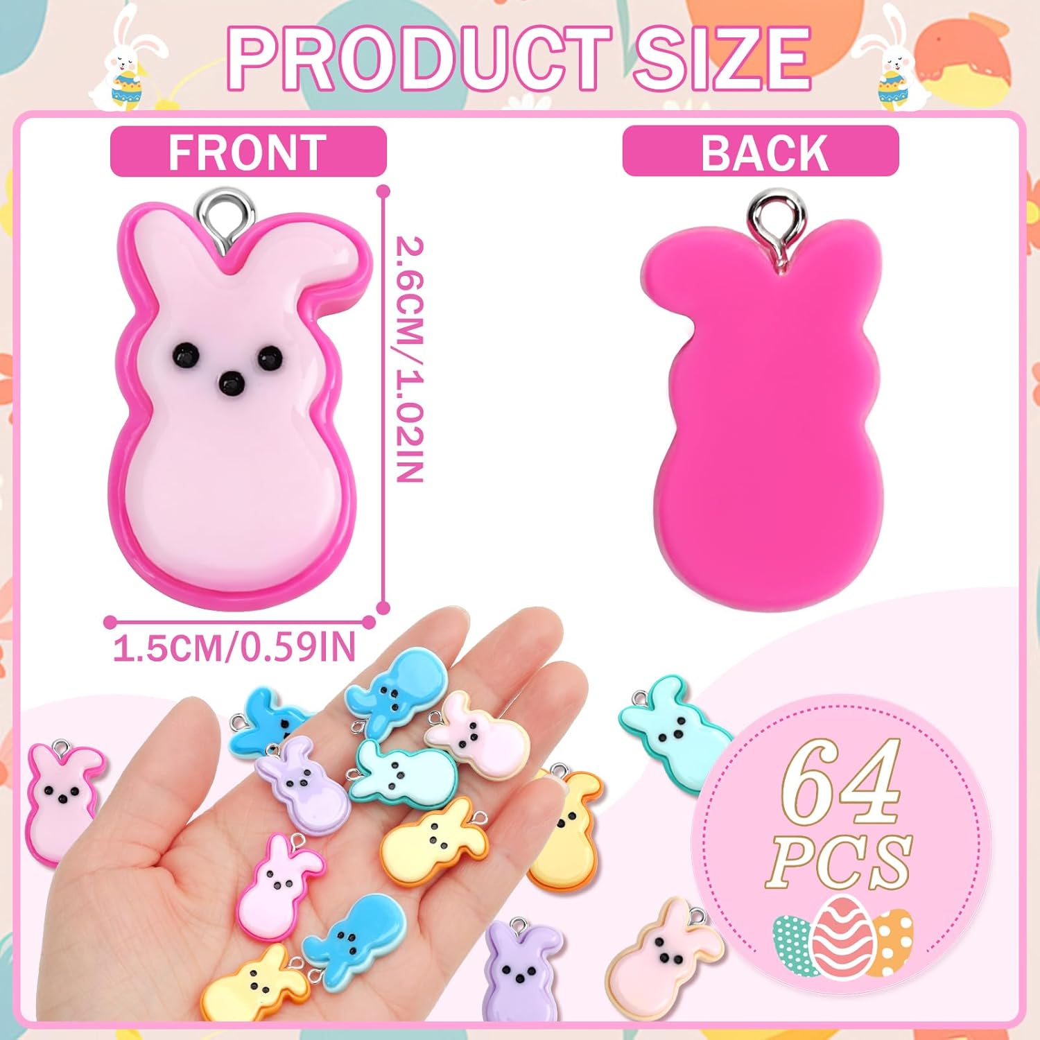 Augshy 64 Pcs Easter Bunnies Charms Resin Rabbit Beads Rabbits Ornament Pendant for Easter DIY Craft Bracelet Necklace Jewelry Making - Image 2