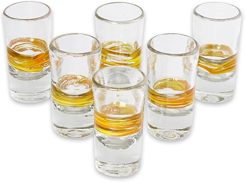 NOVICA Vasos de chupito de tequila reciclados en espiral amarillos, hechos a mano, 2 onzas (6 unidades)