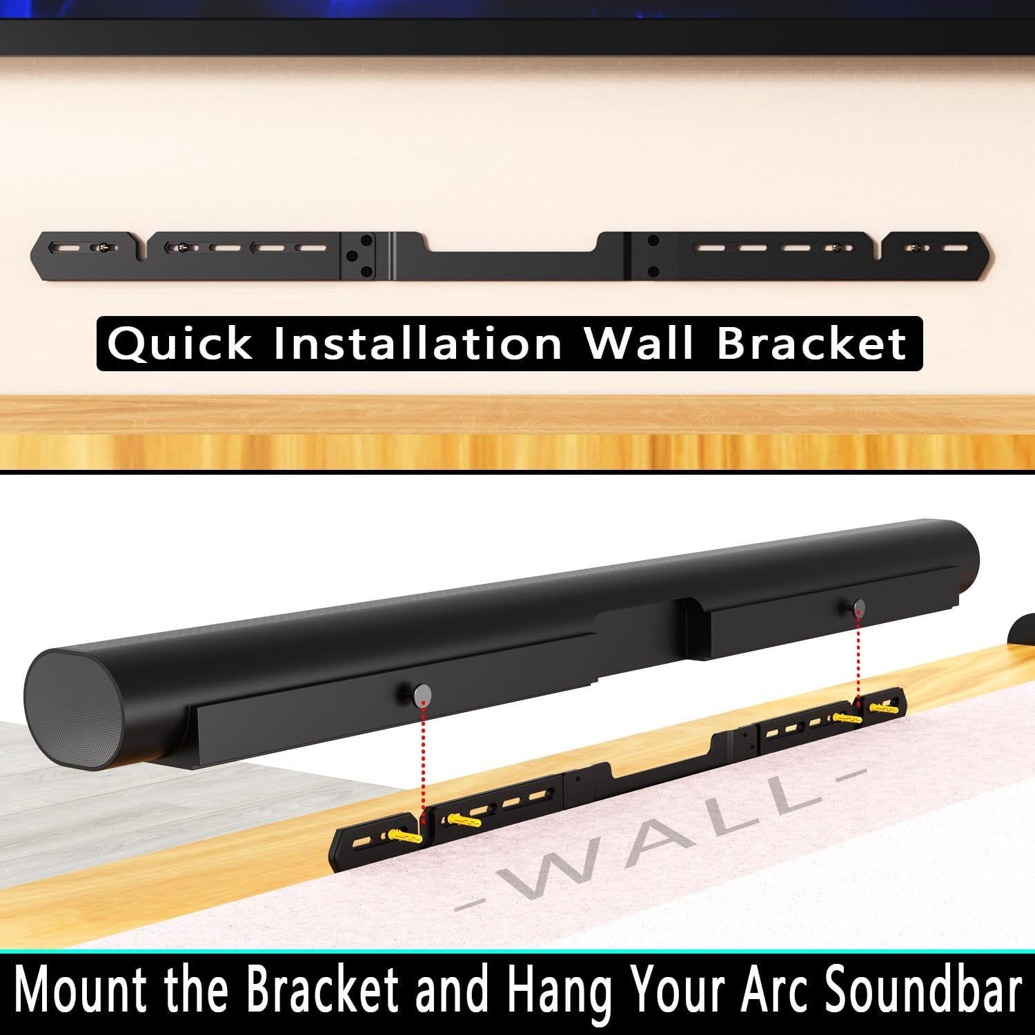 Wall Mount for Sonos Arc Soundbar and Sonos Arc Ultra Sound Bar (Black), Mount on Wall Under TV， Hanging Mounting Bracket