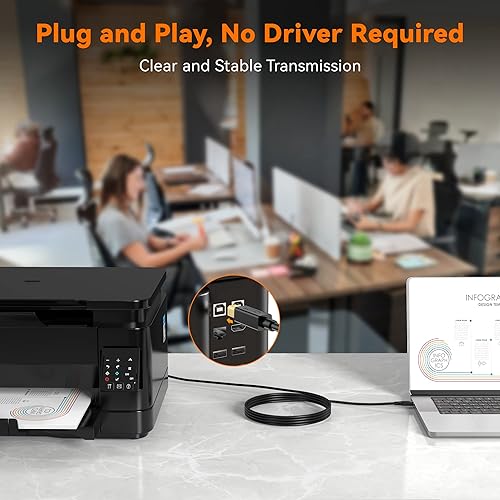 Miniatura 6 de Cable de impresora USB C de 30 pies (paquete de 1), cable de impresora tipo C, USB 2.0 B macho a macho C, cable de repuesto para teclados,