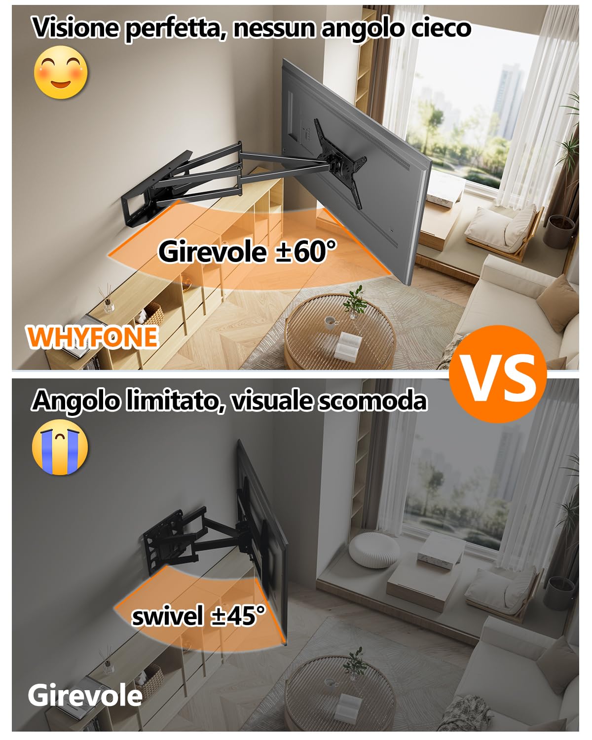 Soporte TV Pared con 1060mm Brazo Articulado para Pantallas Planas y Curvas 37-90 Pulgadas, 180° Rotación Soporte Pared TV Inclinable y Giratori Movimiento Completo, VESA 600x400mm hasta 75kg