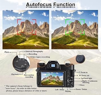 Digital Camera, 48 MP, Digital Camera, 3 Flip Screen, 4K Selfile Camcorder, Stream, Macro Lens, Video Recorder, Photo, 16X, Digital Camera, Easy to Use, Zoom, School Trips, Students, Beginners Set