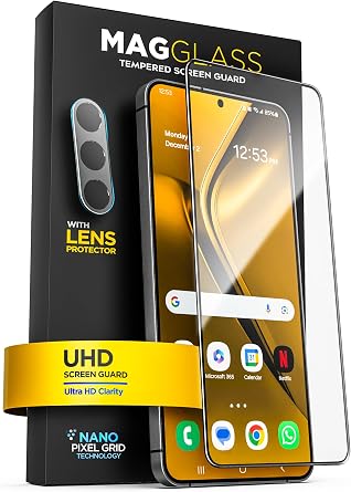 magglass Designed for Samsung Galaxy S25 Tempered Glass Screen Protector [Fingerprint Compatible] with Camera Lens Guard Applicator Included