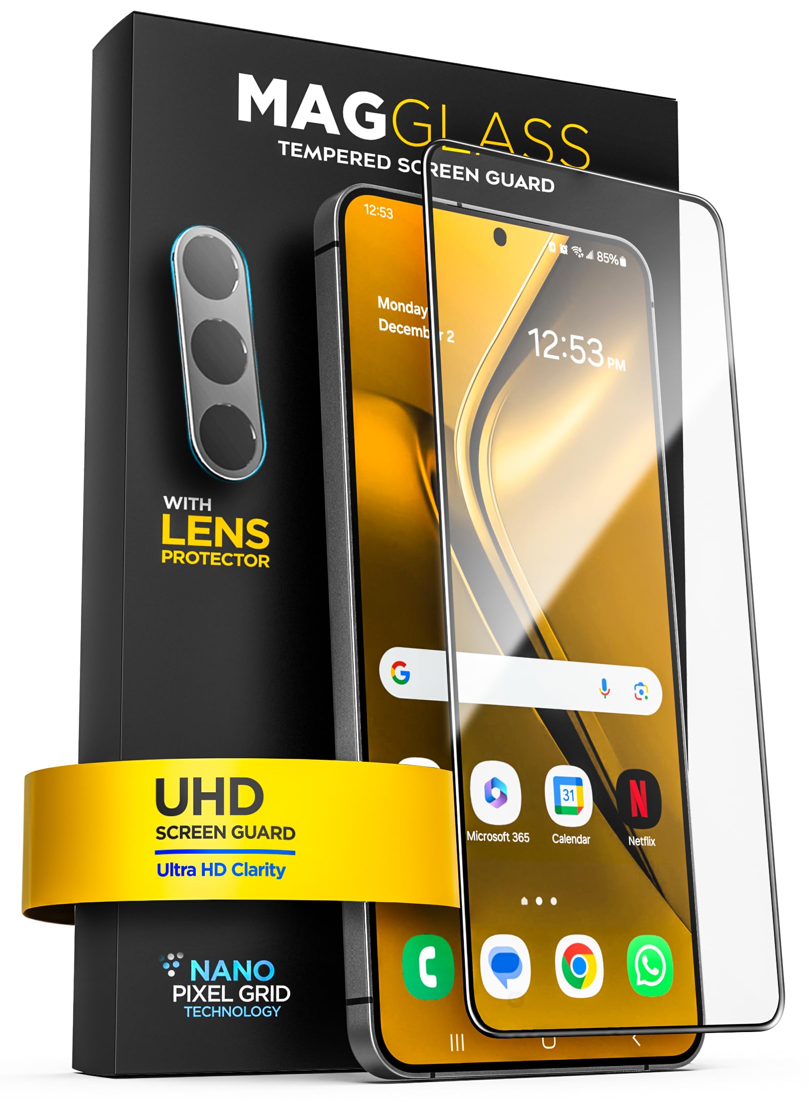 magglass Designed for Samsung Galaxy S25 Plus Tempered Glass Screen Protector [Fingerprint Compatible] with Camera Lens Guard (Applicator Included)