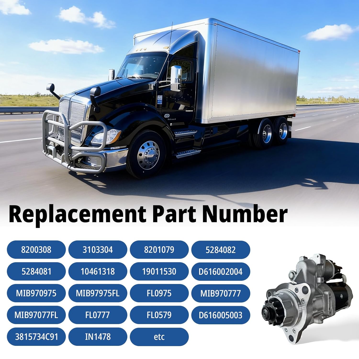 8200308 New 12V 39MT Truck Starter Motor Compatible with Ford Freightliner Kenworth Mack Peterbilt Sterling Volvo Medium & Heavy-Duty Trucks Replaces 3103304 8201079 5284082 5284081 10461318 19011530