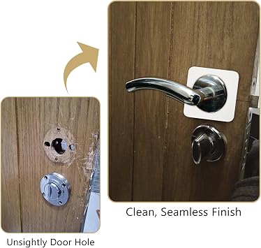 Door Knob Plates, 2 Pcs Round Door Hole Cover Plate for Interior Doors, Metal Door Knob Hole Cover to Hide Damage & Unused Holes, Easy Install Door Hole Filler Plate (White, Square)