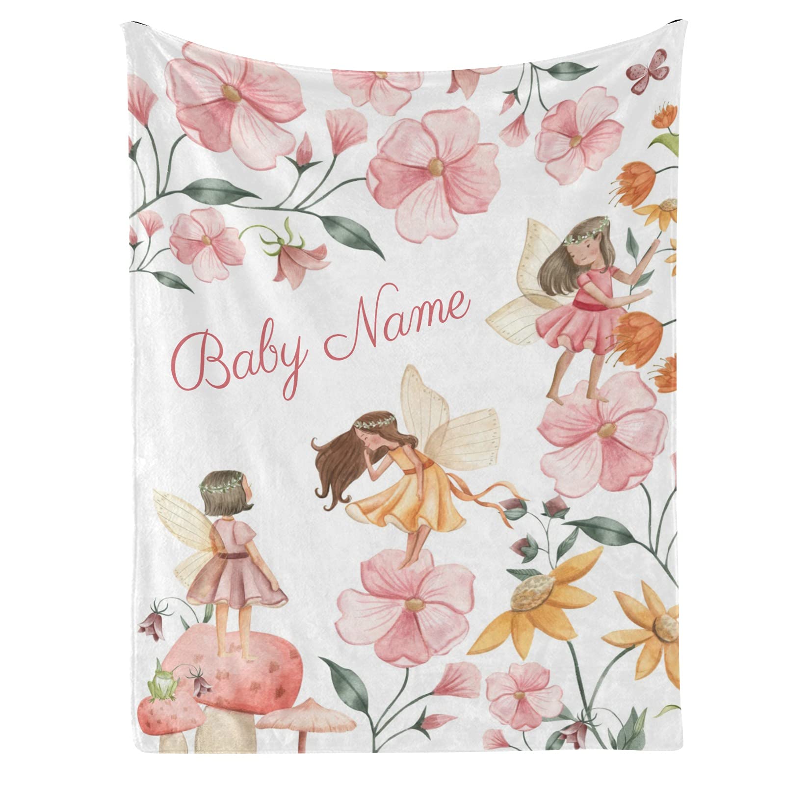 Grandkli Spring Floral Forest Fairy Nursery Personalized Baby Blanket Super Soft for Boy & Girl,Custom Fleece Blanket with Your Baby Name Birthday