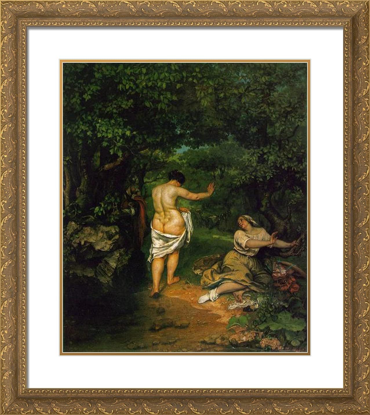 ArtDirect Courbet, Gustave 20x22 Gold Ornate Framed Art Print with Double Matting Titled: The Bathers
