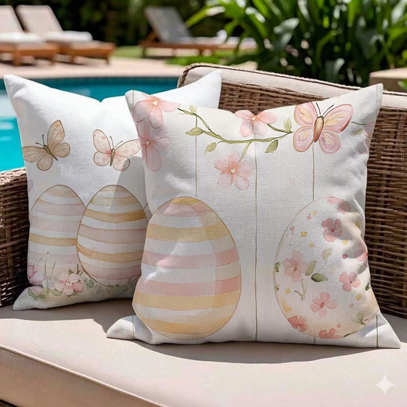 Housses de coussin extérieur imperméable 40x40 rose en lin pour déco de canapé et balcon