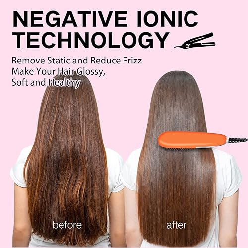 Miniatura 4 de Uliova Mini peine alisador térmico de 7 pulgadas, pequeño y fácil de transportar, alisador de pelo, esencial para viajes (naranja)