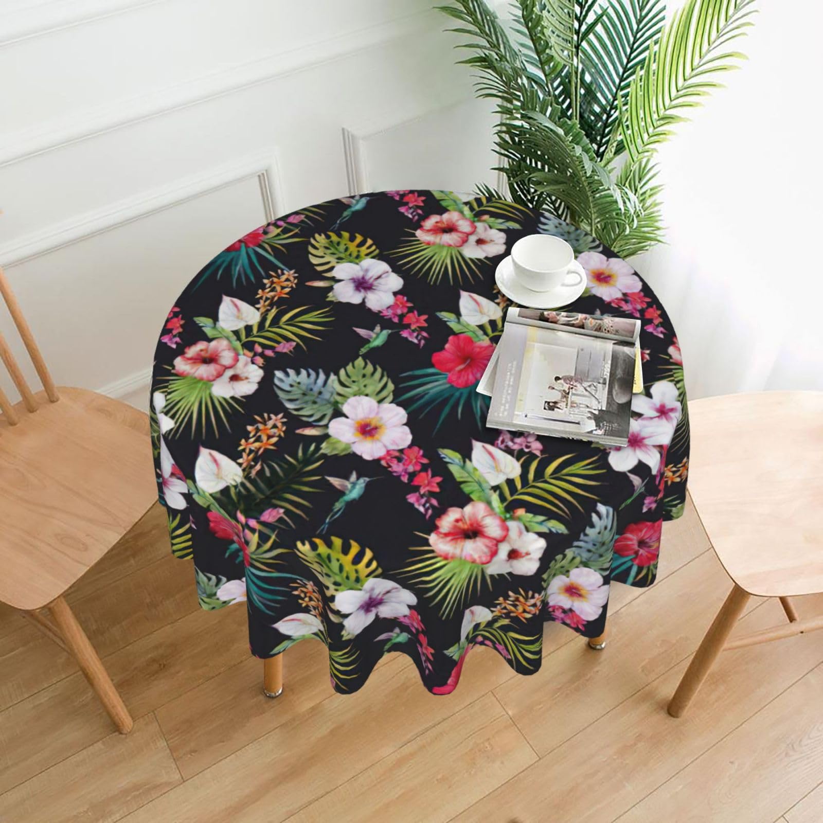 OXbnmm floral Print Soft Round Tablecloth 60in Polyester Washable Cover Cozy Gift for Mom Housewarming