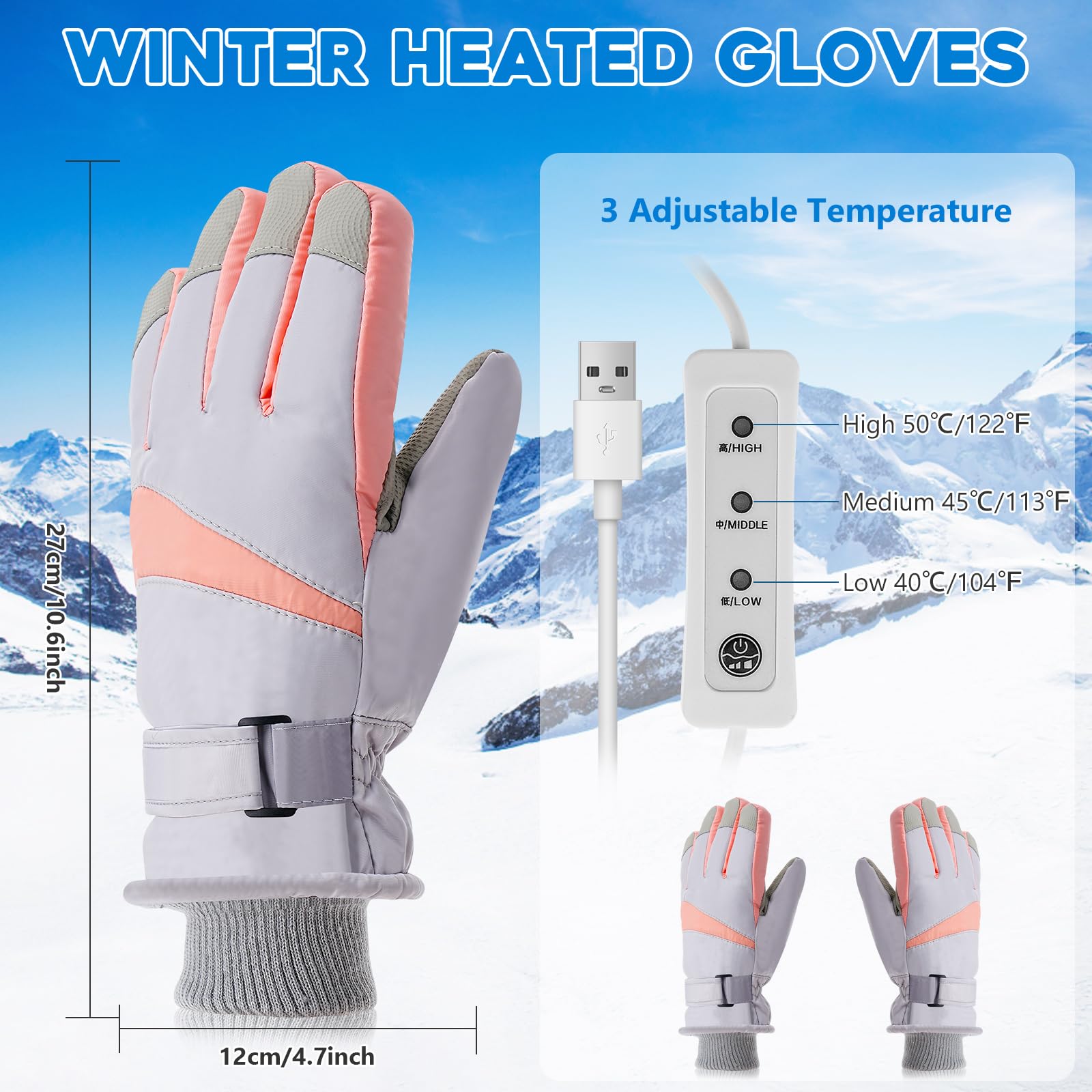 Bestcool USB verwarmde handschoenen voor heren, winterverwarmde Bestcool USB verwarmde handschoenen voor heren, winterverwarmde
