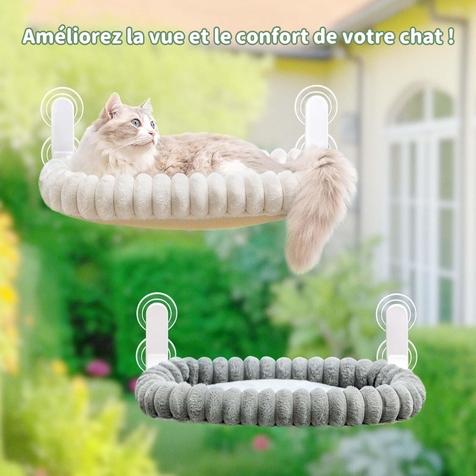 GUUSII HOME Hamac Chat Fenetre Pliable Panier Perchoir Suspendu Lit pour Petite et Grande Chats Ventouse Support Transat Etagere Coussin Chaise Interieur Tapis Réversible 54 * 30cm (Blanc, M)