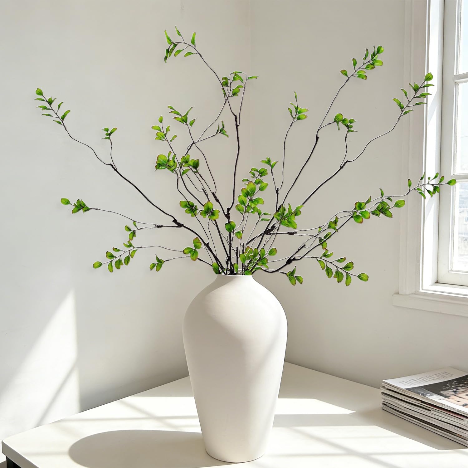 5 Pcs Artificial Ficus Branches for Vase, 38.5 Inch Faux Greenery Stems Realistic Flexible Faux Eucalyptus Stems Fake Plants for Office Home Tables Centerpieces Vase Filler Decoration