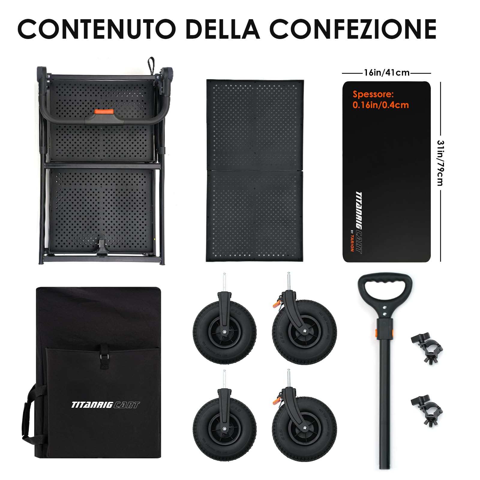 TARION Carrello Fotografico Pieghevole con Ruote Titanrig Cart | Trolley Leggero Compatto con Piastra Estensibile, Manico Regolabile e Borsa, Facile da Montare per Riprese Outdoor