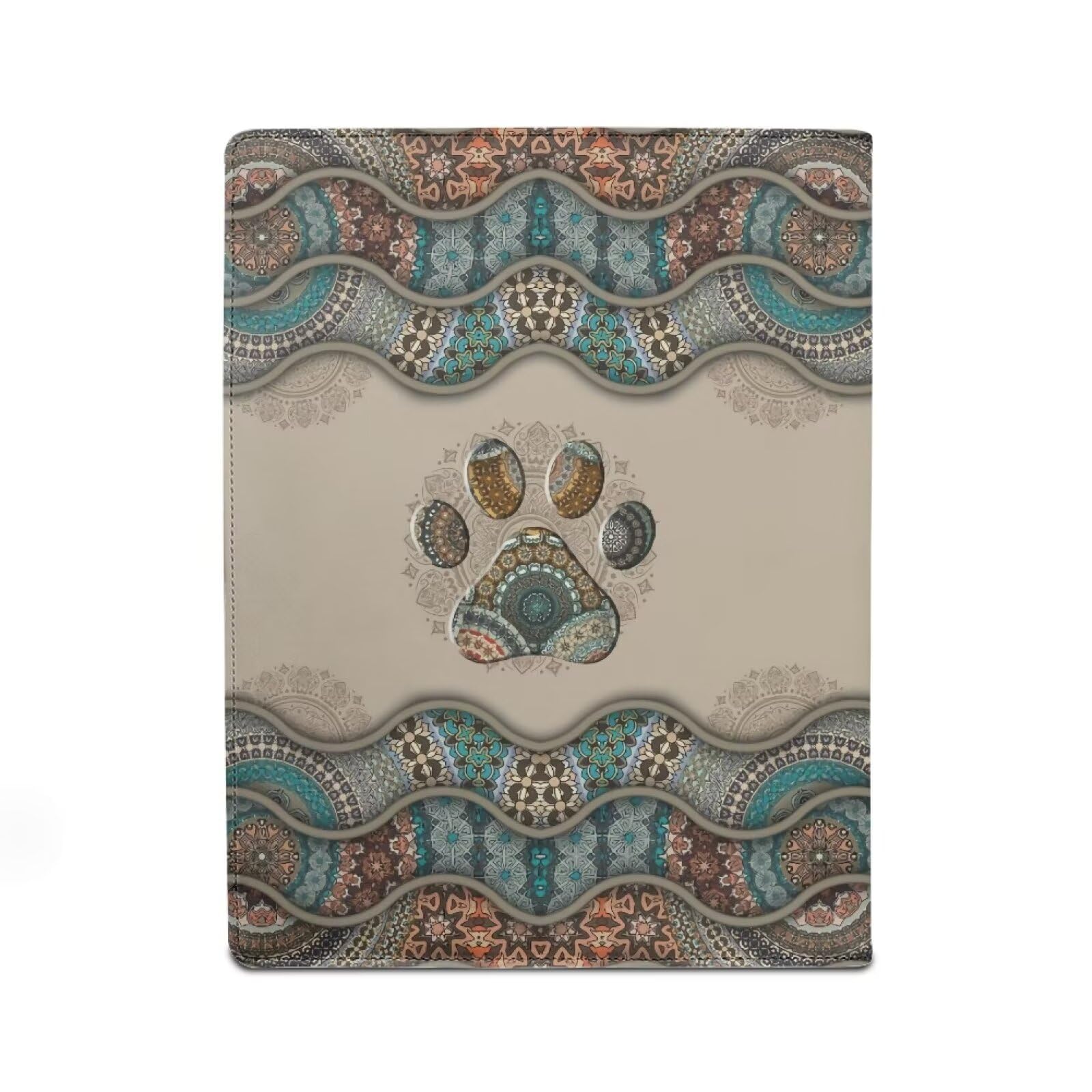 COEQINE Boho Padfolio for Men,Beige Dog Paw Print Business Pad Holders with Business Card Holder Pocket and Id Window for Male,Leather Soft Cover - Image 3