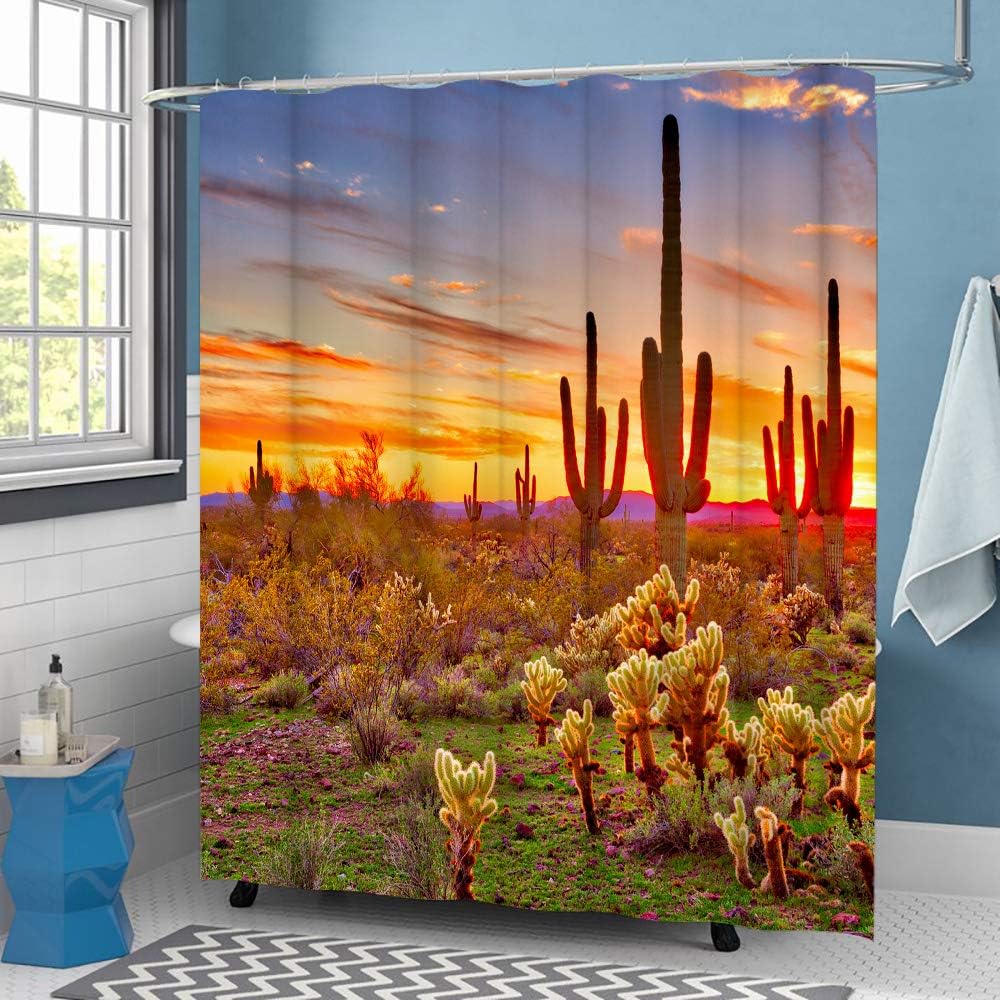 LUKUY Saguaro Shower Curtain for The Bathroom Arizona Desert Landscape with Cactus Mountain at Sunset Picture Cloth Fabric Bathroom Decor Set with Hooks 72Wx72L